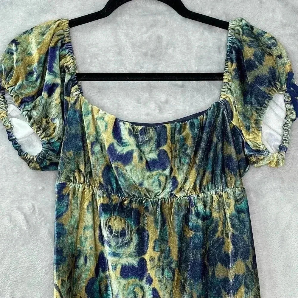 Urban Outfitters Claudette Velvet Babydoll Dress Ruffle Hem Sz XS Fairy Grunge - Picture 3 of 15